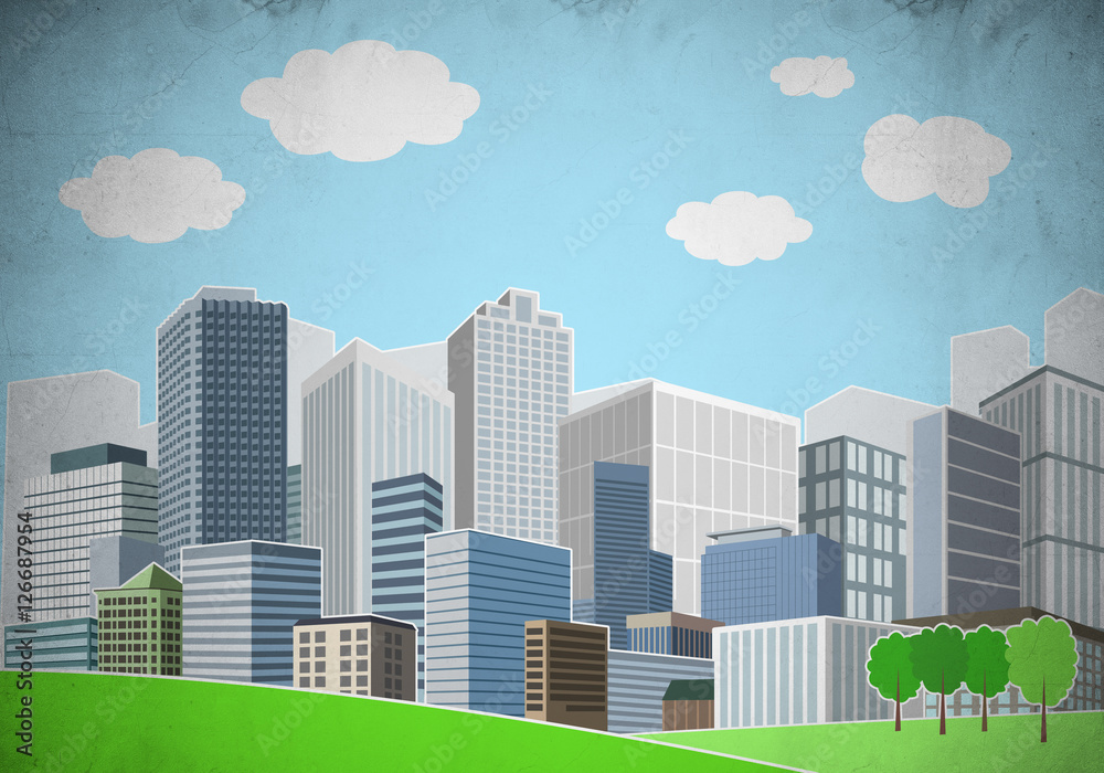 Fototapeta premium Drawn colorful cityscape