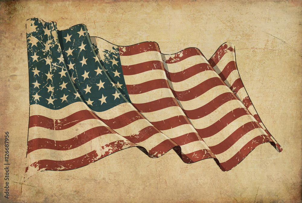 Obraz premium US WWI-WWII (48 stars) Grunge Flag Textured Background Wallpaper