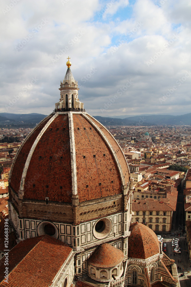 View of the cupola of Il Duomo Cathedral from Campanile tower, Florence