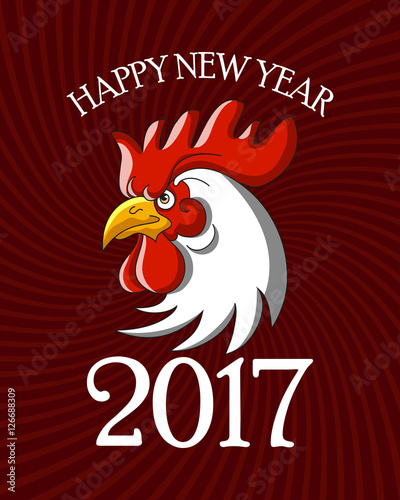 Red Rooster symbol of new year 2017 on the Chinese calendar. Template for design greeting cards  posters  invitations. Vector illustration.
