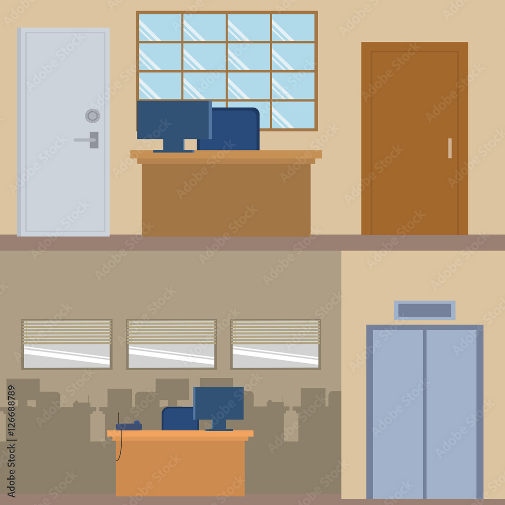 Modern interior office room vector flat design Modern interior office room vector flat design