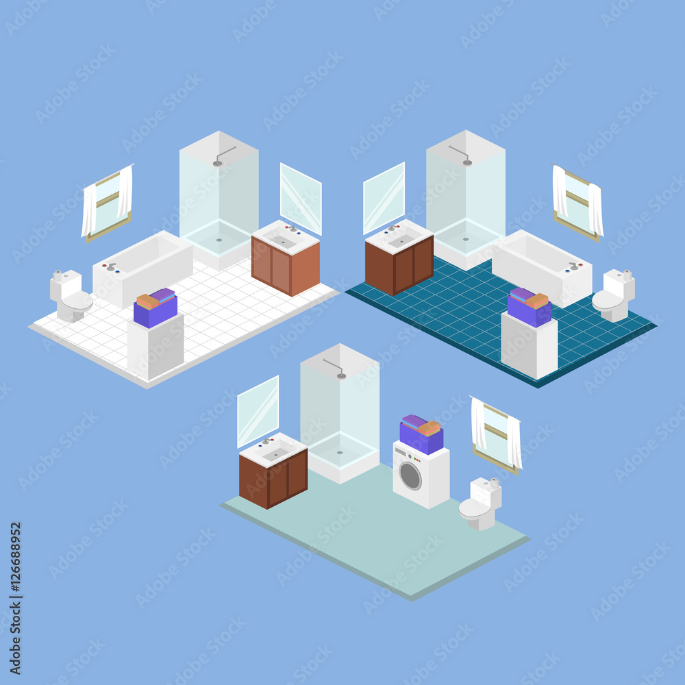 Isometric interior of bathroom vector illustration
