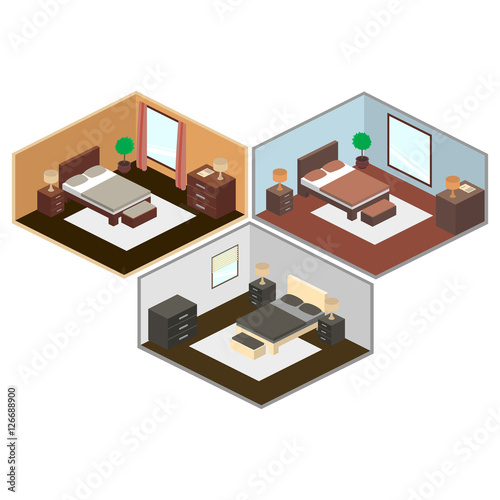 Isometric vector illustration of a bedroom interior.