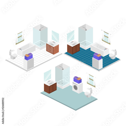 Isometric interior of bathroom vector illustration
