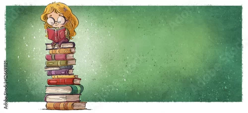 Obraz dziewczyna czyta wiele książek