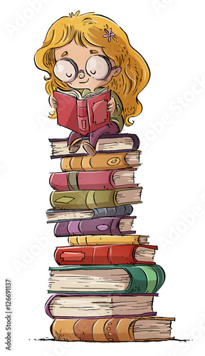 niña con muchos libros 