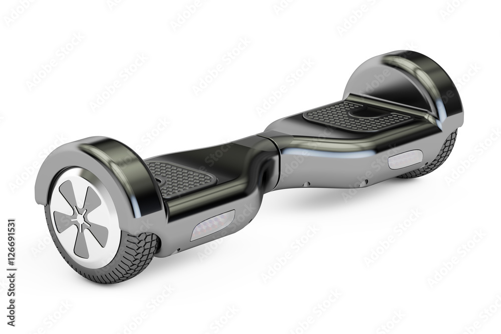 Naklejka premium czarny hoverboard lub samobalansujący skuter, renderowanie 3D