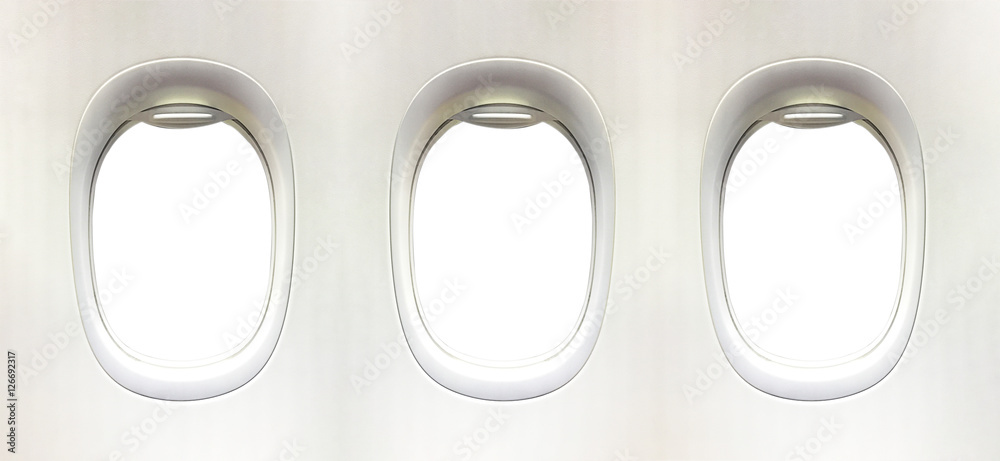 Fototapeta premium Airplane window and space for your design, 3 plane window, clipp