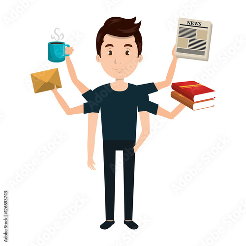 very busy person character vector illustration design