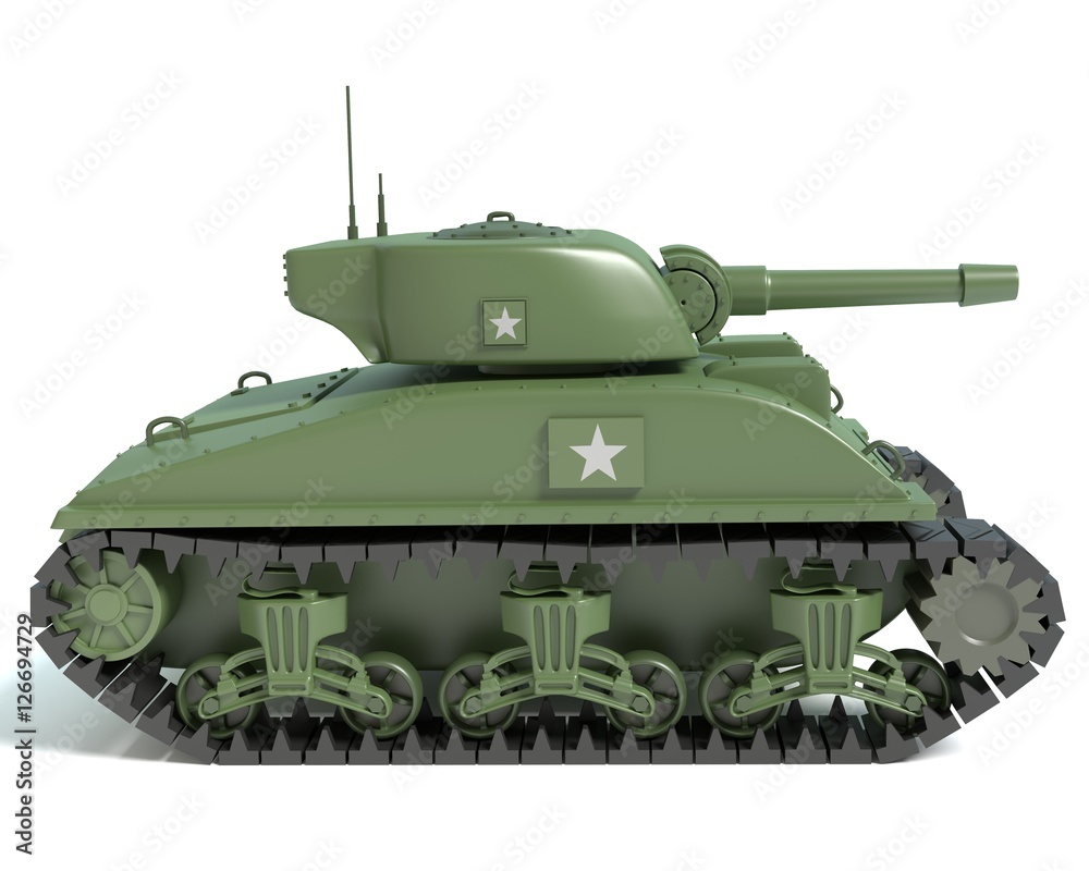 3d illustration of a cartoon Sherman tank