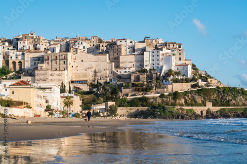 Panoramic view of Sperlonga and beautiful sandy beach. Italy