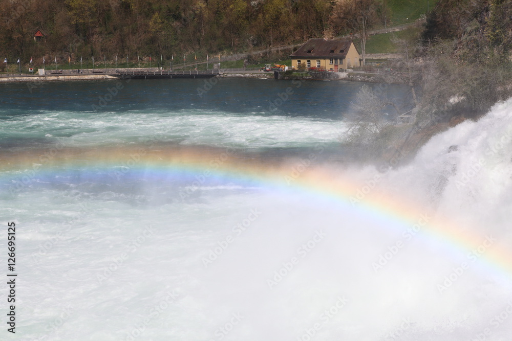 The Rhine Falls in Schaffhausen, Switzerland. The Rhine Falls is the largest waterfall in Europe.