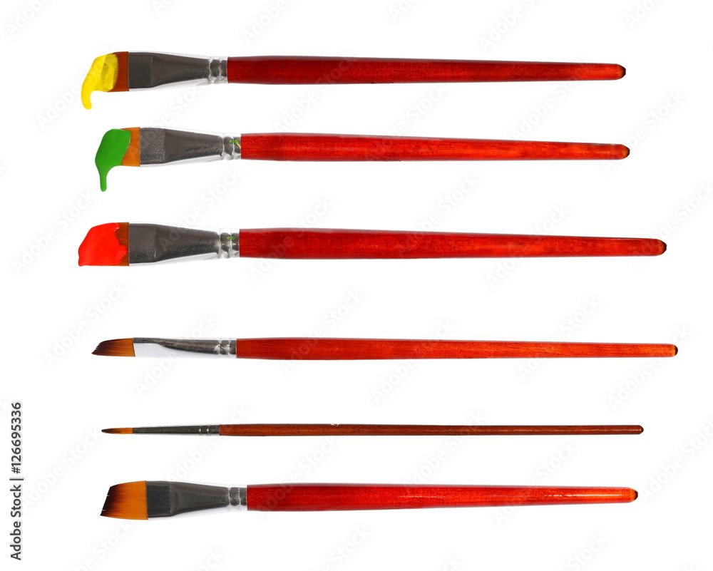 Set of various paintbrush isolated on white background, with clipping path