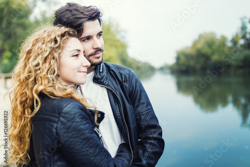 Beautiful young couple in love in the park.