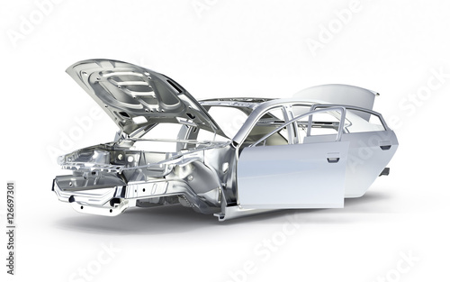Fototapeta Naklejka Na Ścianę i Meble -  body car with no wheel isolated on white background 3d perspecti