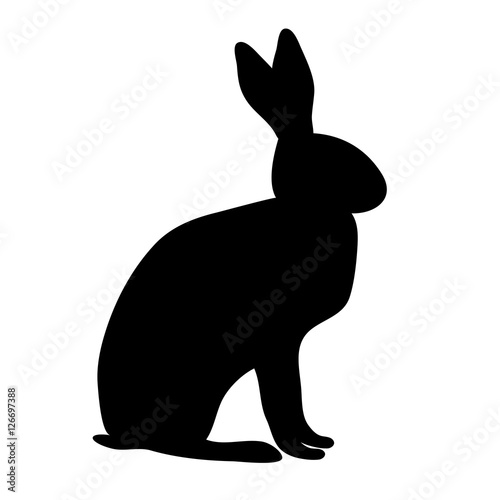 Silhouette sitting rabbit or hare with ears, paws and tail