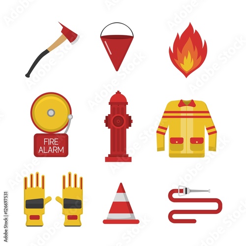Vector set firefighter fire safety icons