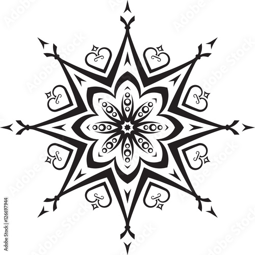 Abstract vector black round, heptagon lace design - mandala, eth