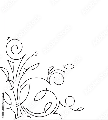 Ornamental floral corner in mono line style. Vector illustration
