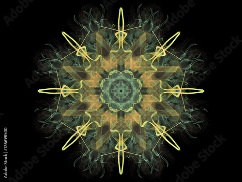 Digital abstract fractal star pattern on a black background