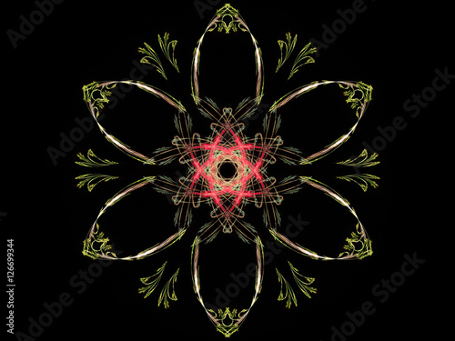 Digital abstract fractal brown with pink middle flower on black background