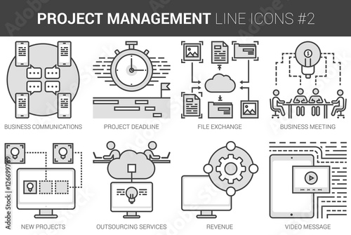 Project management line icon set.