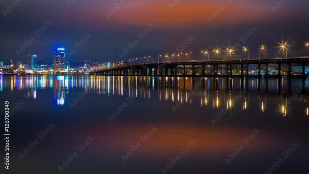 Night Sleeping City Cars Drive On Bridge. Time Lapse
Night Sleeping City Cars Drive On Bridge. Time Lapse
