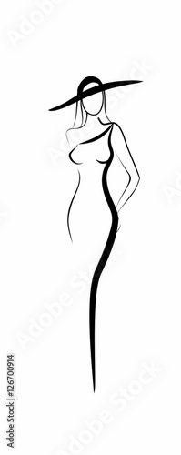 stylish woman silhouette in hat and evening dress