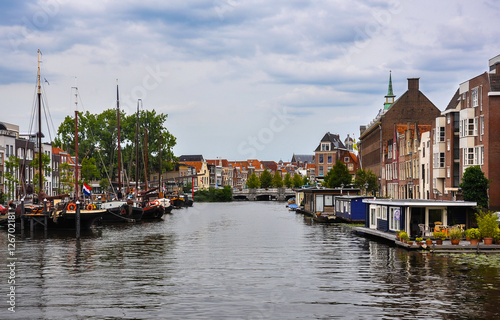 View of the canals of Leiden, Netherlands