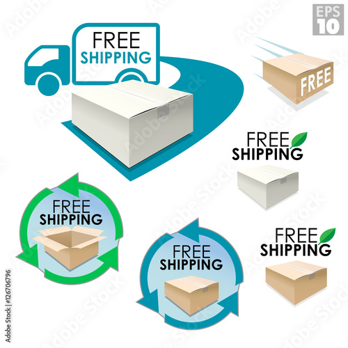 Free shipping boxes, truck delivery with package, eco friendly boxes