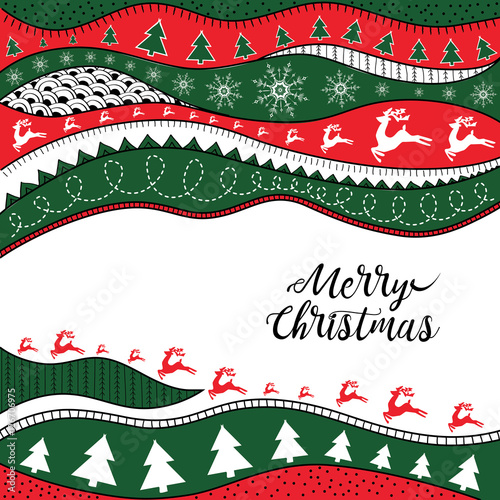 Christmas hand-drawn ethno pattern, tribal background. Merry Christmas design. It can be used for wallpaper, web page and others. Vector illustration.