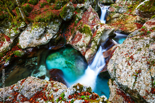 Mountain creek autumn in the Lepena valley photo