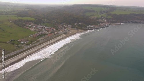 British resort town, coastline of North England, UK. Aerial view photo