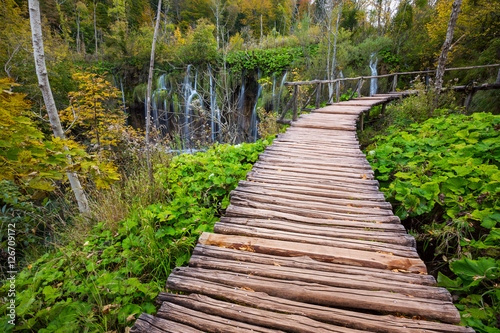 Boardwalk in the park Plitvice lakes