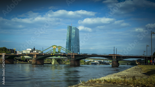 The new European Central Bank Headquarters near a bridge 