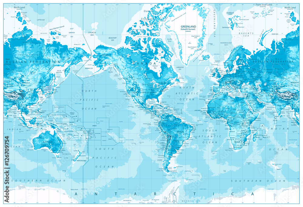 Fototapeta premium Physical World Map-America Centered