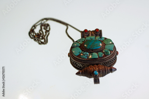 Turquoise and silver reliquary box photo