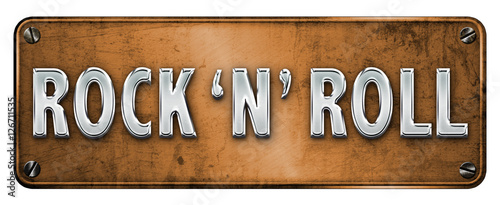 Φωτογραφία Orange Realistic Chrome/metallic 'ROCK N ROLL' text on a banner
