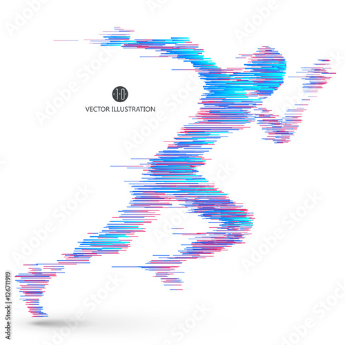 Running people, composed of colored lines.
