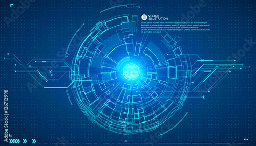Three-dimensional interface technology, science fiction scene.