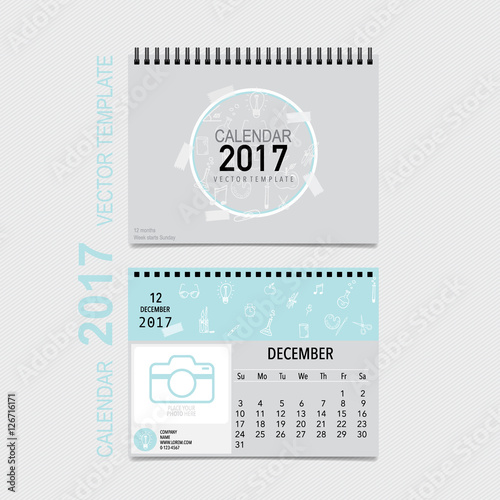 2017 Calendar planner vector design, monthly calendar template f