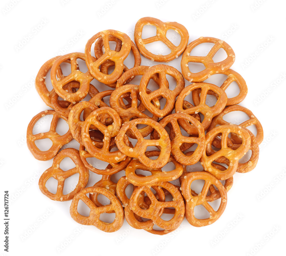 Salted pretzels on white background Salted pretzels on white background