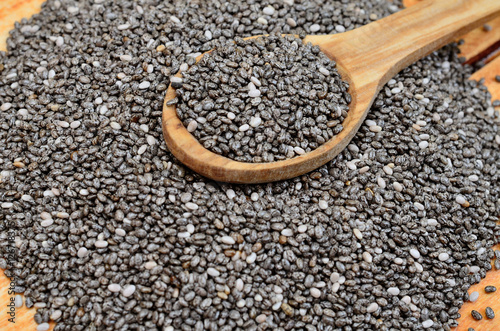 chia seed with spoon on table