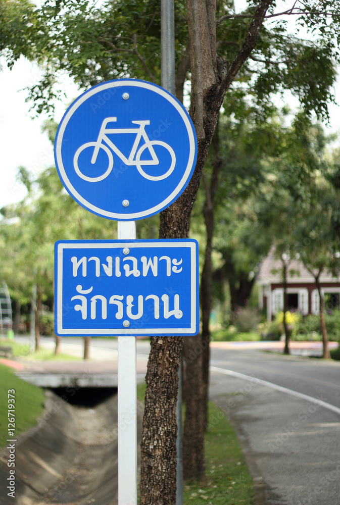 Bicycle sign path on road. Bicycle sign path on road.