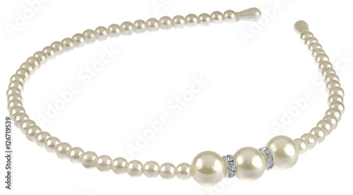 Head band with big beige pearls design, isolated on white