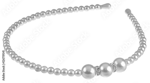 Head band with big white pearls design, isolated on white