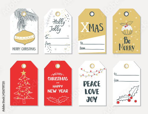 Set of hand draw Christmas gift tags