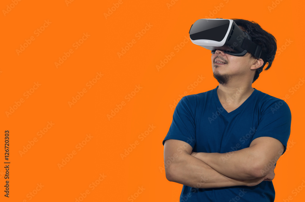 Young man with virtual reality headset. Young man with virtual reality headset.
