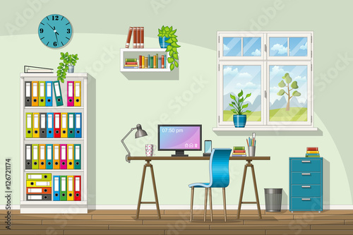Illustration of interior equipment of a modern home office