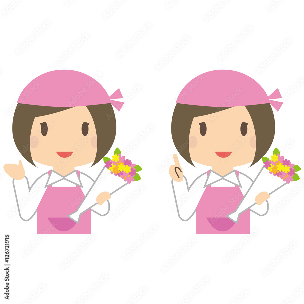かわいいお花屋さん 女性 上半身 案内と説明 かわいいお花屋さん 女性 上半身 案内と説明